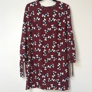 Banana Republic SZ 6 Burgundy Floral Tie Cuff Long Sleeve Dress‎